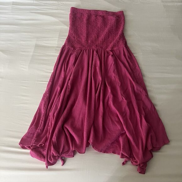 By Anthropologie Strapless Smocked Cover-Up Dress Pink Rose Large Fairy Hem - Picture 4 of 13